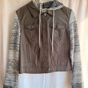 Wallflower Olive Jean Jacket with Patterned Sleeves